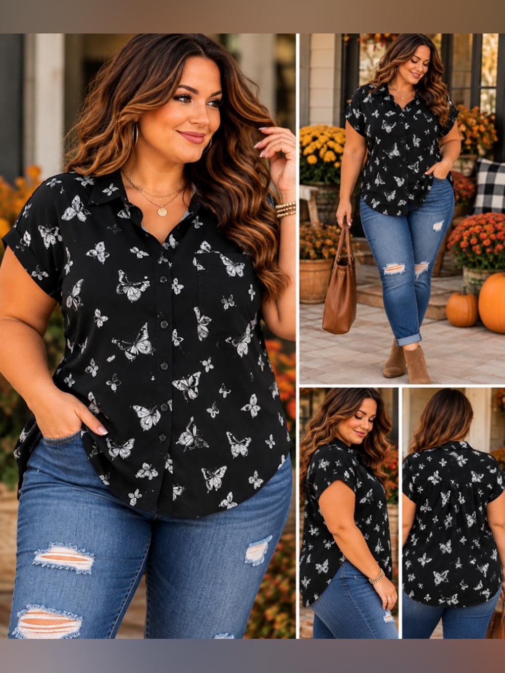 🦋 No Boundaries 3X Black Butterfly Button-Up Top – Like New